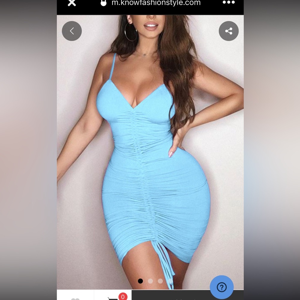 Sky Blue Ruched Bodycon Dress with Spaghetti Straps